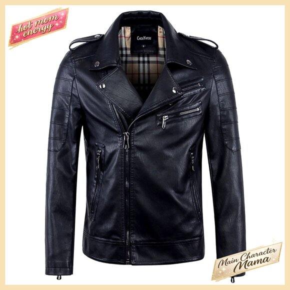 Vintage Asymmetric Zip Faux Leather Biker Jacket Slim Fit Classic Aviator